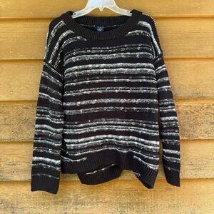 Calvin Klein Jeans Black Striped Knit Pullover Sweater Size XL